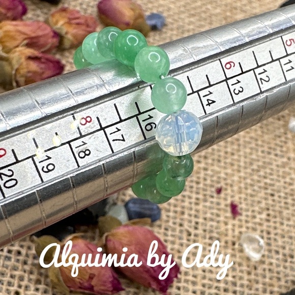 Green Aventurine beaded gem ring opal - Picture 3 of 4